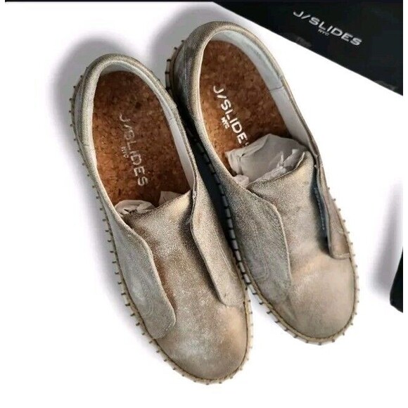 J/SLIDES Shoes - J Slides Slip On Sneaker Size 6 New Kayla Leather Cork Metallic Tab Whipstitch